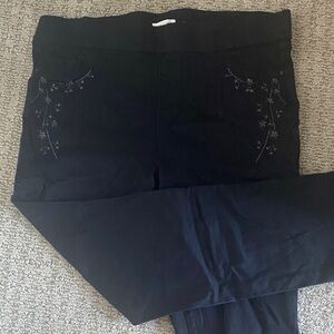 Black Embroidered Ponte Leggings